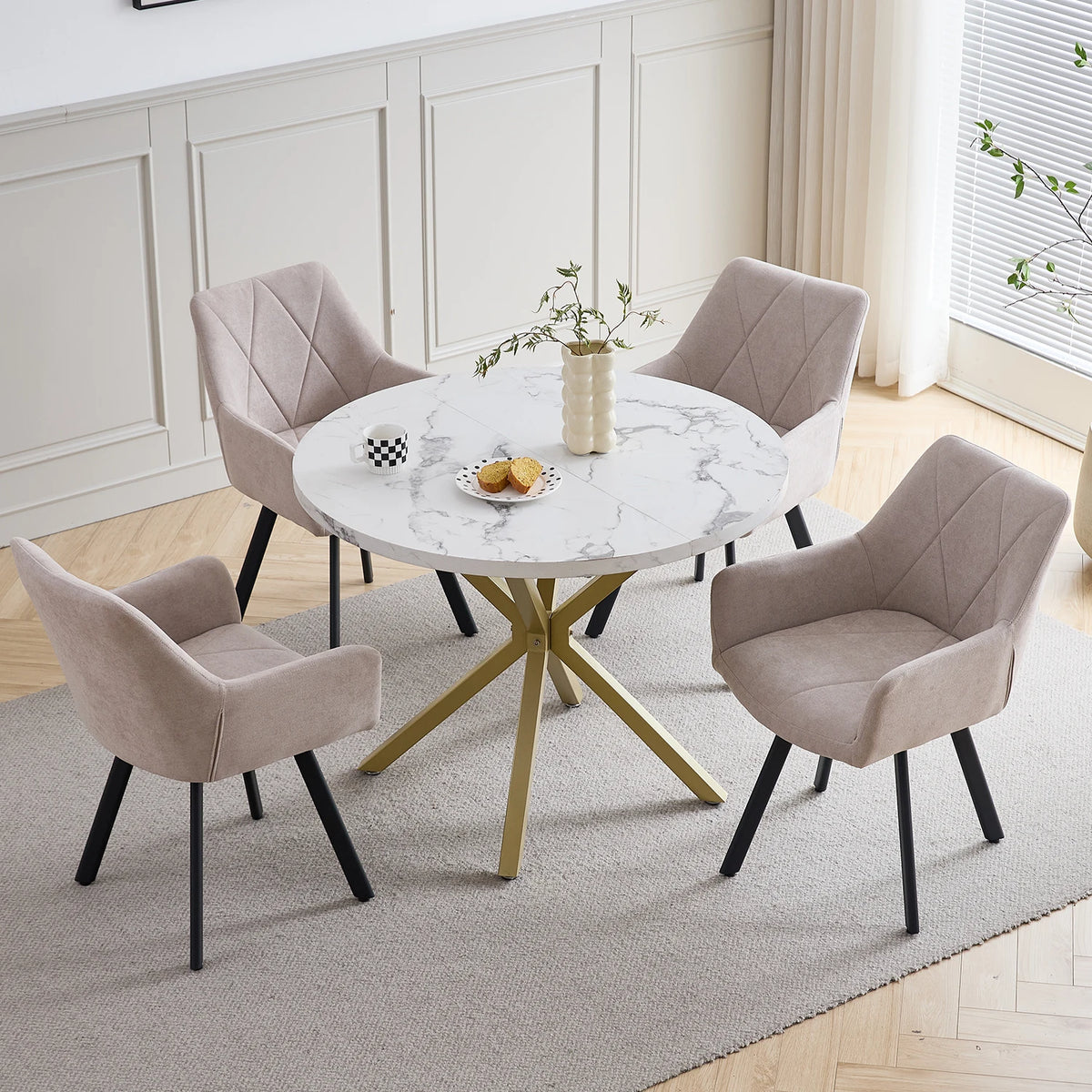 EGOONM 2/4PCS Sedie da pranzo moderne girevoli con braccioli, sedie imbottite in tessuto, 360 °   Sedie Girevoli con Gambe in Metallo