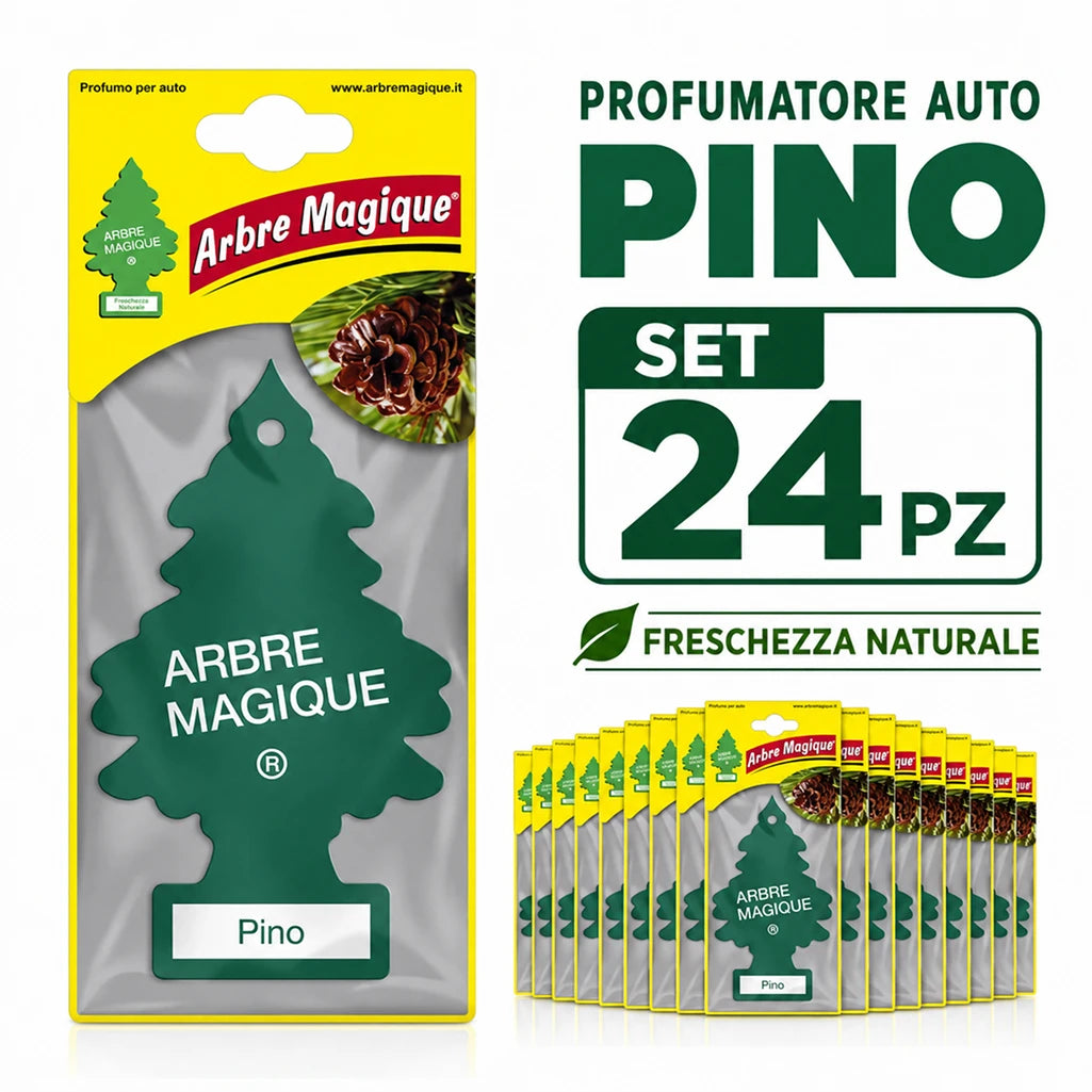 Confezione da 6, 12 o 24 Arbre Magique Pino, profumatori auto da appendere, fragranza piacevole e rinfrescante, formato scorta per auto, furgone, armadio e piccoli ambienti