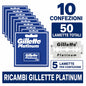 Confezione da 10 Gillette Platinum Ricambi 5 pz, 50 lamette totali per rasatura tradizionale e uso quotidiano