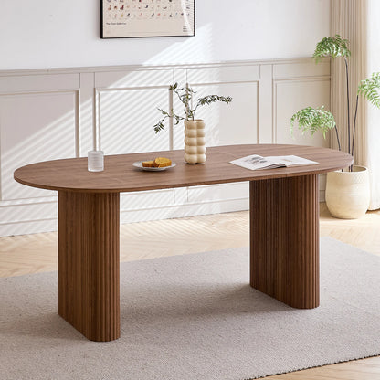 EGOONM Tavolo da Pranzo Moderno Ovale con Base Scanalata, Tavolo da Cucina per 6-8 Persone, Tavolo in Legno per Sala da Pranzo
