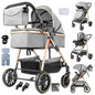 Passeggino 3-in-1 Pieghevole per Neonati con Seggiolino Auto, Sistema da Viaggio Leggero, Sicuro e Stabile, Nuovo Carrozzino