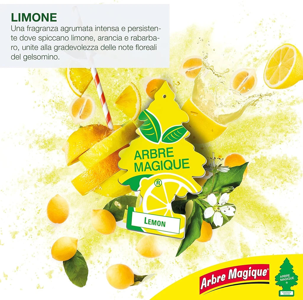 Confezione da 6, 12 o 24 Arbre Magique Limone, profumatori auto da appendere, fragranza fresca e fruttata, formato scorta per auto, furgone, armadio e piccoli ambienti