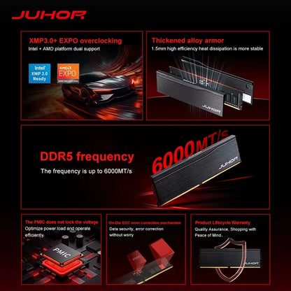 JUHOR RAM DDR5 16GB 6000MHz Memoria per Computer Desktop da Gaming Fai-da-te