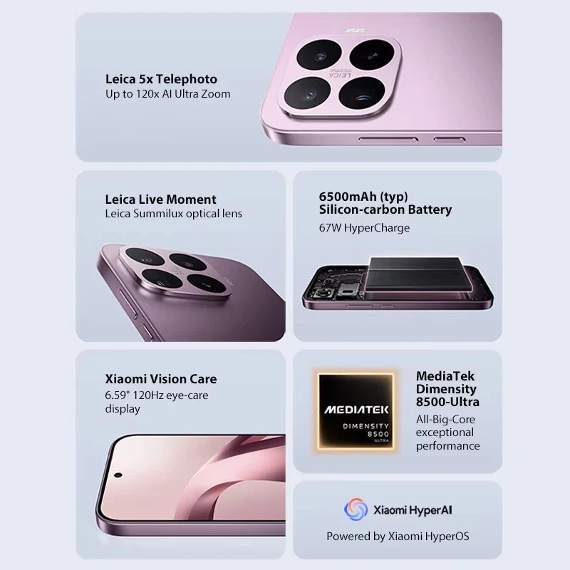 Smartphone Xiaomi 17T Versione Globale MTK Dimensity 8500-Ultra, Fotocamera Leica da 50MP, Display AMOLED da 6,59 pollici a 120Hz con protezione per gli occhi, Batteria da 6500mAh, NFC.