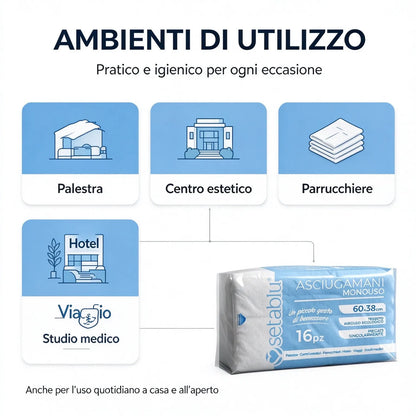 Confezione multipla di asciugamani monouso in tessuto spesso, 16 pezzi, asciugamani igienici per saloni di bellezza, parrucchieri, centri benessere e hotel.