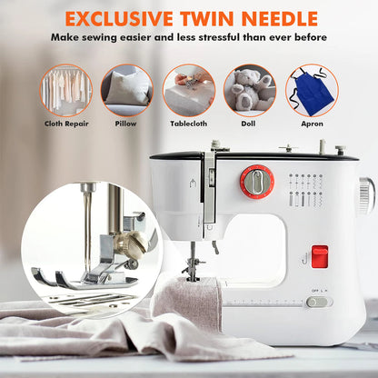 Macchina da Cucire Elettrica Mini 519 per Fai-da-Te con Doppio Filo, Tavolo di Estensione per Ampio Spazio di Lavoro, Controllo Velocità Alta/Bassa, EU