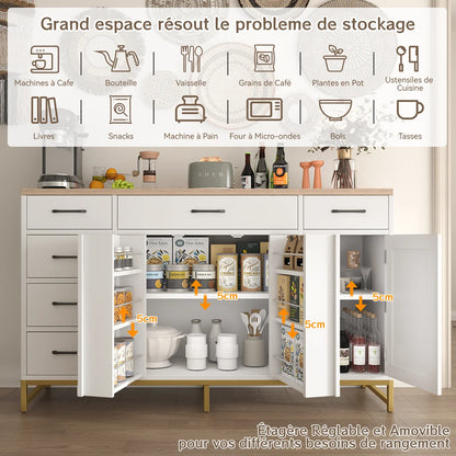 Mobile da Cucina Bianco Mihtrov, Credenza, Mobile Contenitore per Soggiorno, Piano di Lavoro e Due Cassetti, Adatto per Cucina/Soggiorno ﻿