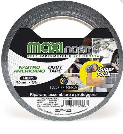 Nastro Telato Americano, 50 mm x 25 metri, impermeabile, riparazioni e fai da te, isolante, utile per riparazioni generiche, zanzariere, tubi di gomma e plastica