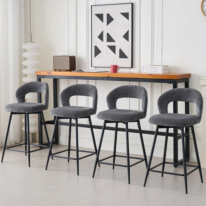 EGOONM Set da 2/4 sgabelli da bar girevoli in lino con schienale aperto e poggiapiedi, sedie da bar moderne imbottite per isola cucina, gambe in metallo nero