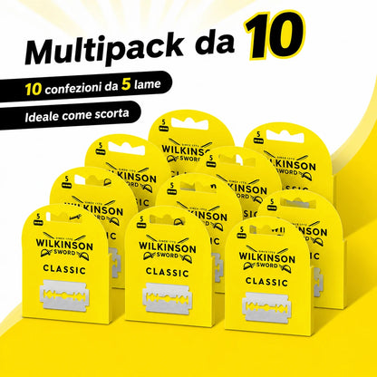 Confezione da 10 pacchi Wilkinson Classic Ricambi 5 pz, 50 lamette totali per rasoi di sicurezza compatibili