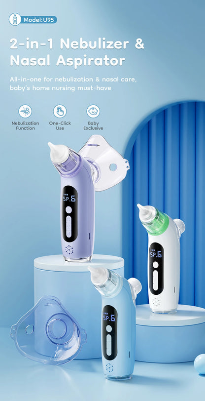 MAMIJOY Aspiratore nasale elettrico 2 in 1 per bambini e funzione nebulizzatore 6 modalità di aspirazione e nebulizzatore musicale per bambini e pulitore nasale U95