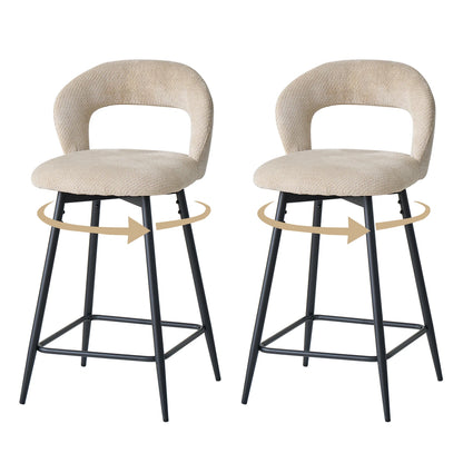 EGOONM Set da 2/4 sgabelli da bar girevoli in lino con schienale aperto e poggiapiedi, sedie da bar moderne imbottite per isola cucina, gambe in metallo nero