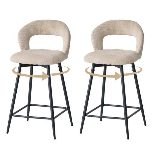 EGOONM Set da 2/4 sgabelli da bar girevoli in lino con schienale aperto e poggiapiedi, sedie da bar moderne imbottite per isola cucina, gambe in metallo nero