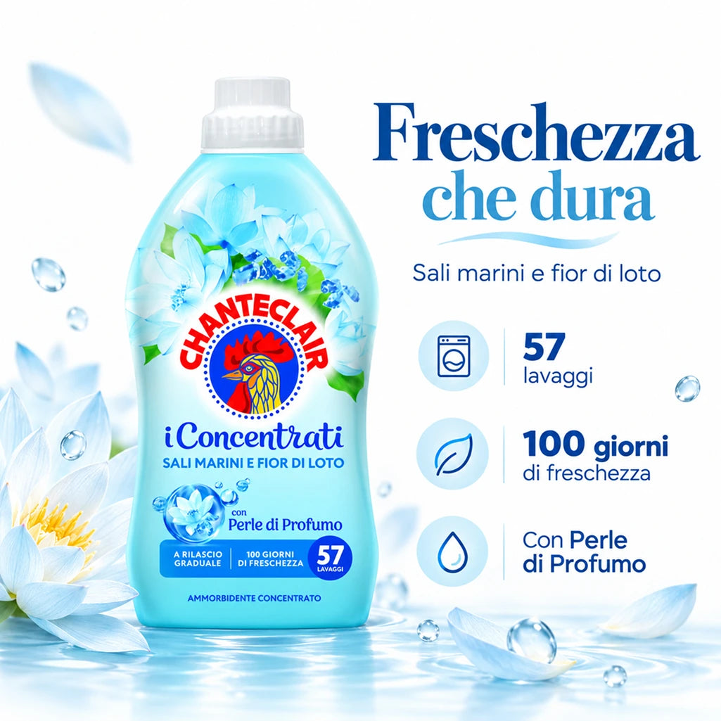 Confezione da 8 Chanteclair Ammorbidente Fiori di Loto 57 Lavaggi, 456 lavaggi totali per bucato in lavatrice