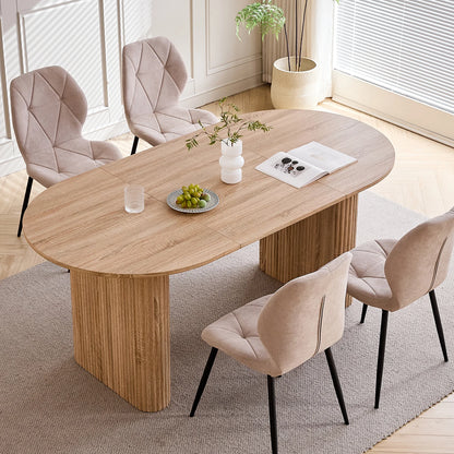 EGOONM Tavolo da Pranzo Moderno Ovale con Base Scanalata, Tavolo da Cucina per 6-8 Persone, Tavolo in Legno per Sala da Pranzo
