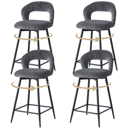 EGOONM Set da 2/4 sgabelli da bar girevoli in lino con schienale aperto e poggiapiedi, sedie da bar moderne imbottite per isola cucina, gambe in metallo nero