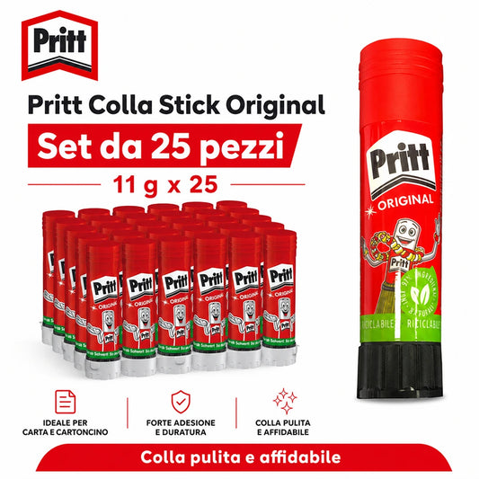 Confezione da 25 Pritt Colla Stick 11 g, colla solida per carta, cartoncino, scuola, ufficio, cancelleria e lavori creativi