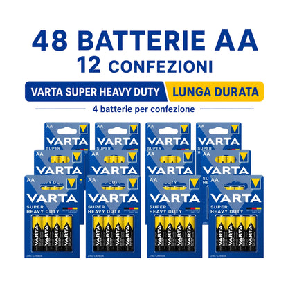 Pacco scorta Batterie AA VARTA Super Heavy Duty Zinco-Carbon 1,5V R6 per Telecomandi Orologi Sveglie
