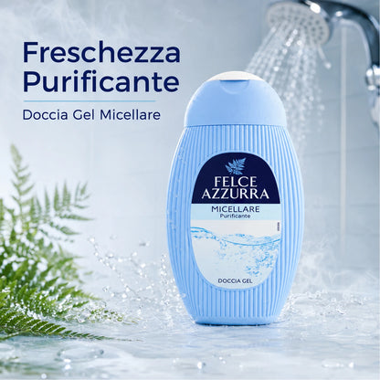 Confezione da 12 Felce Azzurra Doccia Micellare 250 ml, bagnodoccia per la detersione quotidiana, 3 L totali