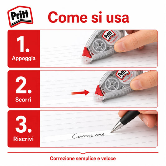 Confezione da 32 Pritt Flex Roller 4,2 mm x 10 m, correttori a nastro riscrivibili per frasi, lettere singole, scuola, ufficio e cancelleria