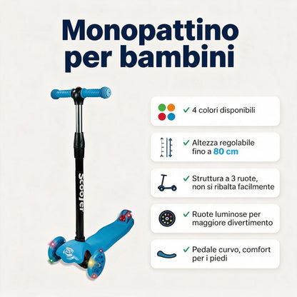 Monopattino 3 ruote 120/80 Portata max 50 kg Monopattino da Città Rosso/Blu/Arancione/Verde Altezza Regolabile Freestyle Pedal Scooter