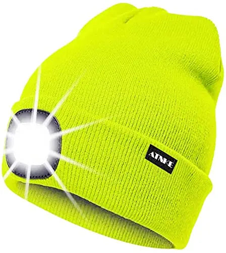 Cappello Illuminato Berretto,USB Ricaricabile Cappello da Corsa 4 LED Impermeabile Luce Invernale Calda Lampada Frontale Regali per Uomo e Donna