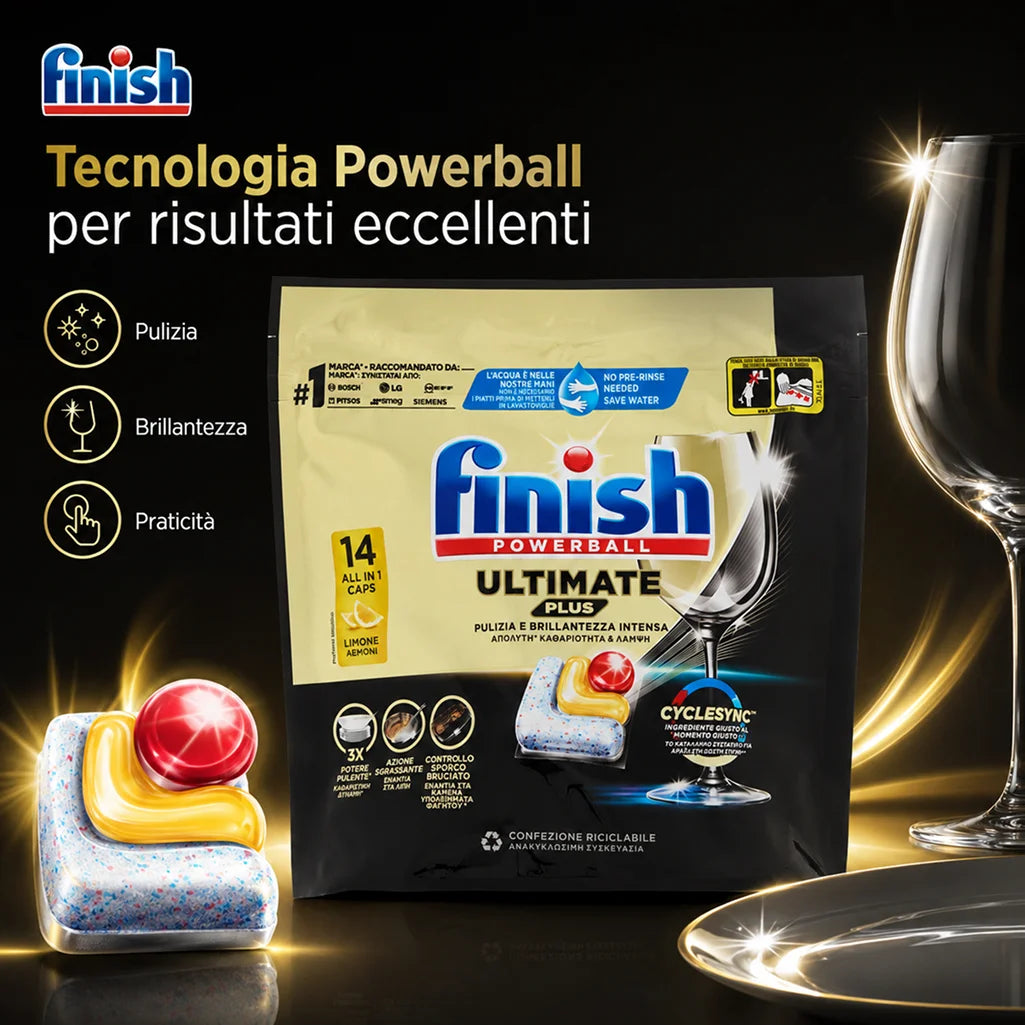 Finish Ultimate Plus Limone 14 Tabs per Confezione, Pastiglie per Lavastoviglie, Varianti da 3 o 4 Confezioni, 42 o 56 Tabs Totali