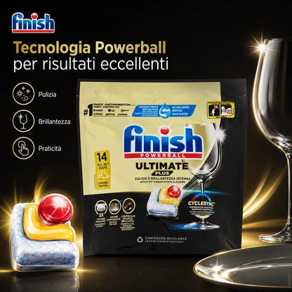 Finish Ultimate Plus Limone 14 Tabs per Confezione, Pastiglie per Lavastoviglie, Varianti da 3 o 4 Confezioni, 42 o 56 Tabs Totali