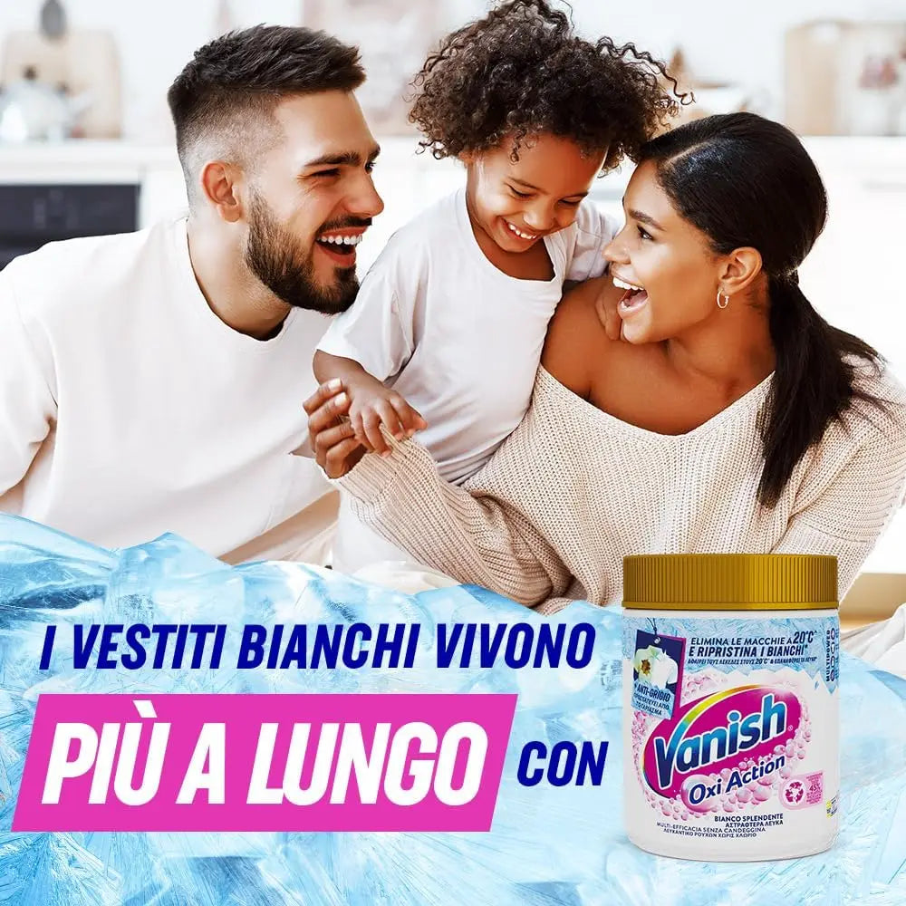 Confezione da 4 Vanish Oxi Action Multipower Polvere Bianco Splendente 1 kg, smacchiatore per capi bianchi, additivo lavatrice multiazione senza candeggina