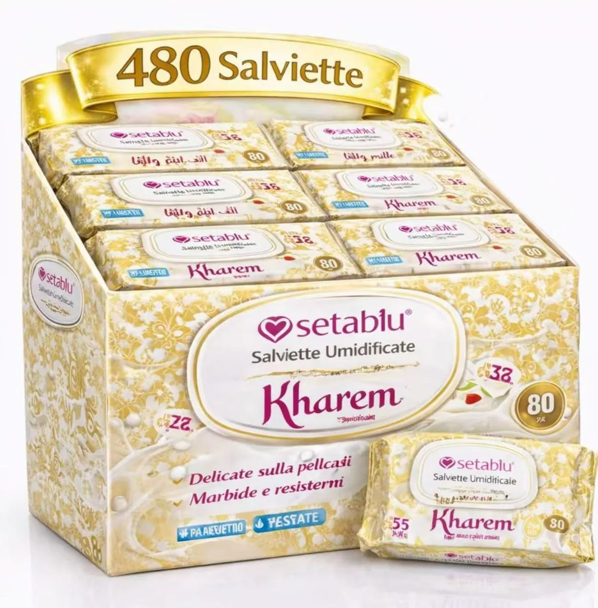 480 Salviette Umide in Fibra Ultra-Morbida per Cura Profonda e Idratazione, Ideali per Pelli Sensibili, Profumo Fresco, Box 6 Confezioni x 80 Pezzi Salviette - Bestline