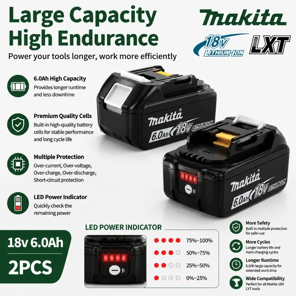 Spedita dalla Francia, nuova batteria Makita 6ah 18V 6ah bl1830b bl1840 bl1860 bl1815 bl1850b bl1850, batteria al litio di ricambio