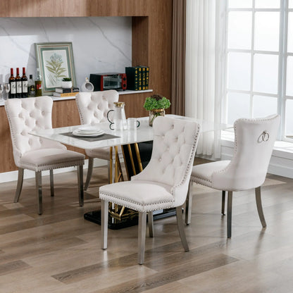 Set di 2 sedie da pranzo in velluto, sedie d’arredo imbottite, 50 cm di larghezza x 95 cm di altezza, con schienale alto e dettagli a bottoni, gambe in acciaio inossidabile cromato e finiture con borchie, sedie da pranzo mo