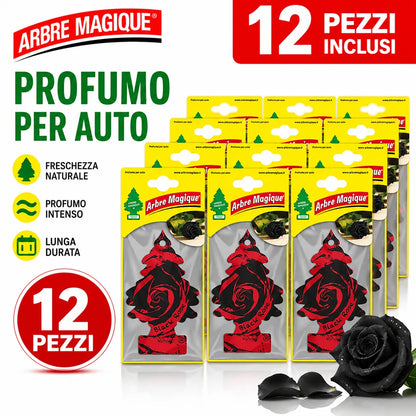 Confezione da 6, 12 o 24 Arbre Magique Black Rose, profumatori auto da appendere, fragranza raffinata e vellutata, formato scorta per auto, furgone, armadio e piccoli ambienti