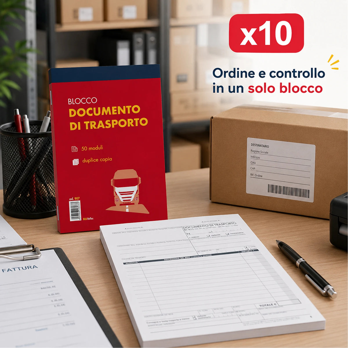 Confezione da 10 blocchi Documenti di Trasporto DDT 3 copie 15x23 cm, 50 fogli x 3 copie, moduli per spedizioni, consegne, magazzino e ufficio