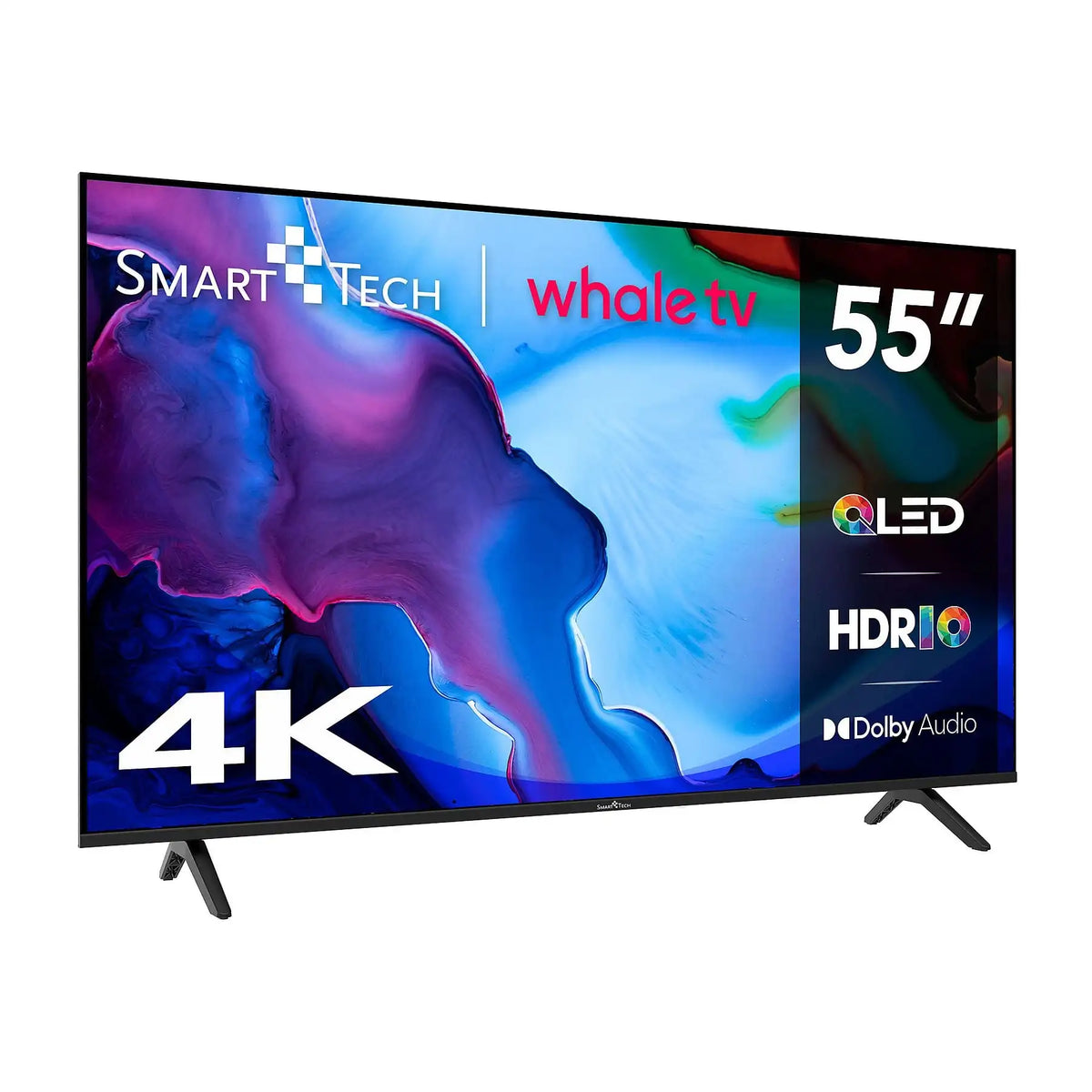 Smart Tech 55QH02K 55 Inch QLED 4K Smart TV - Whale OS UHD Television, HDR, WiFi, Bluetooth, DVB-T2/S2/C, 3 HDMI, 2 USB, Dolby Digital Plus