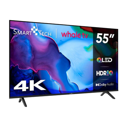 Smart Tech 55QH02K 55 Inch QLED 4K Smart TV - Whale OS UHD Television, HDR, WiFi, Bluetooth, DVB-T2/S2/C, 3 HDMI, 2 USB, Dolby Digital Plus