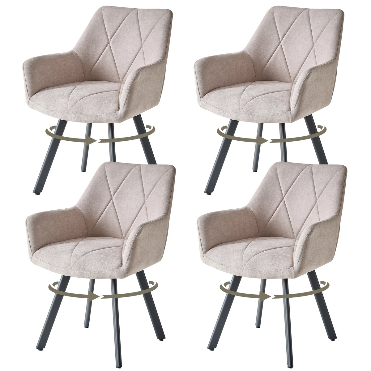 EGOONM 2/4PCS Sedie da pranzo moderne girevoli con braccioli, sedie imbottite in tessuto, 360 °   Sedie Girevoli con Gambe in Metallo