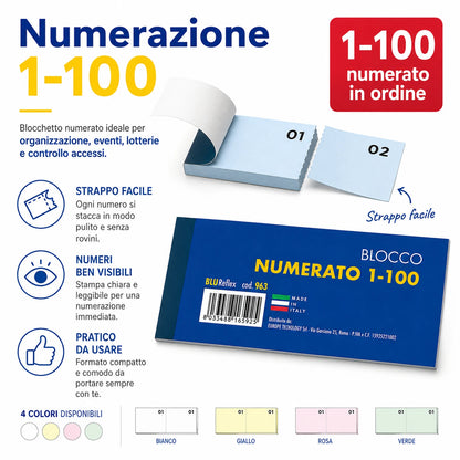 Confezione da 30 blocchi scontrino numerati 1-100, blocchi per ricevute, turni, magazzino, ufficio, negozi e attività commerciali