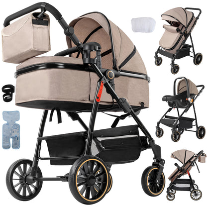 Passeggino 3-in-1 Pieghevole per Neonati con Seggiolino Auto, Sistema da Viaggio Leggero, Sicuro e Stabile, Nuovo Carrozzino