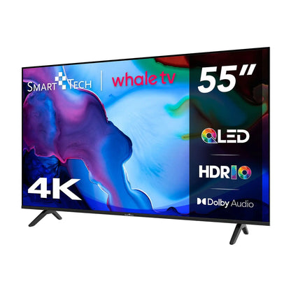 Smart Tech 55QH02K 55 Inch QLED 4K Smart TV - Whale OS UHD Television, HDR, WiFi, Bluetooth, DVB-T2/S2/C, 3 HDMI, 2 USB, Dolby Digital Plus