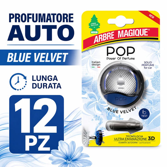 Confezione da 12 Arbre Magique Blue Velvet Pop, deodoranti auto profumati da appendere, fragranza Blue Velvet per auto, furgone, armadio e piccoli ambienti