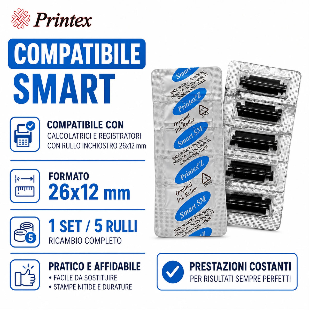 Confezione da 1 pack Tampone Inchiostratore Smart SM BL5, 5 Tamponi inchiostratori di ricambio per Etichettatrice e Prezzatrice
