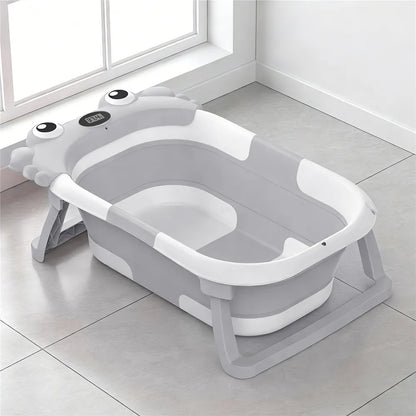 Vasca da Bagno Pieghevole per Neonati con Sensore di Temperatura e Tappetino Antiscivolo, Supporto Portatile per Doccia Neonati 0-36 Mesi, Piscina da Viaggio