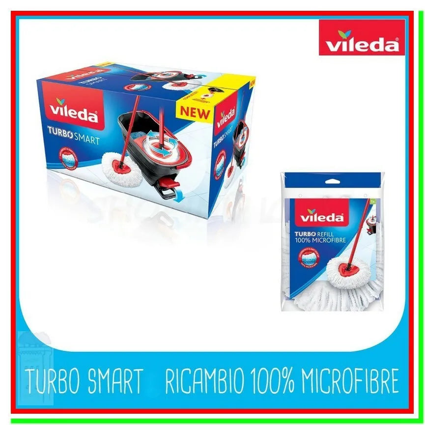 3 Pezzi Vileda Mocio Turbo Refill 100% Microfibra – Ricambio Fiocco Turbo – Lavabile a 30°C – Compatibile Turbo / Turbo Smart / Easy Wring & Clean