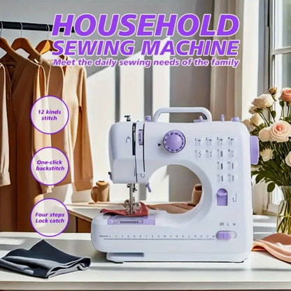 Macchina da cucire elettrica portatile, mini, con 12 punti, multifunzionale, a 2 velocità, con pedale, strumento da cucito per uso domestico, ideale per principianti, bambini, famiglie e per riparazioni di abiti fai-da-te.