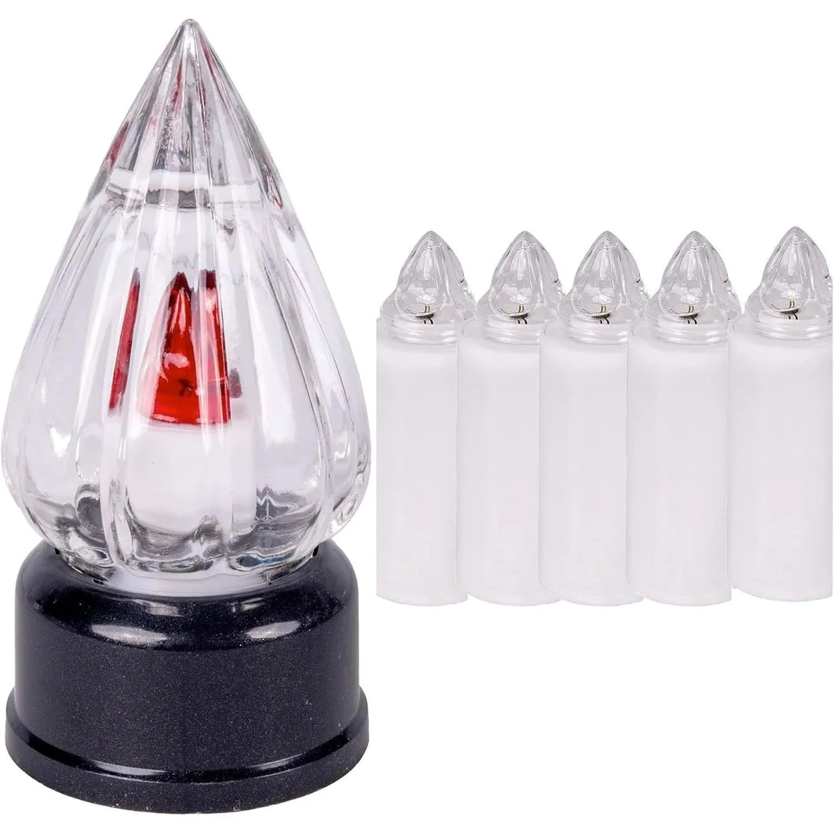 Lumino Stilo Bianco e Rosso Elettrico per Loculo Mortuario – Luce Bianca Tremolante Realistica – luce rossa intermittente-Durata 365 Giorni – Resistente alle Intemperie – Lumino a Batteria con Accensione Automatica, U