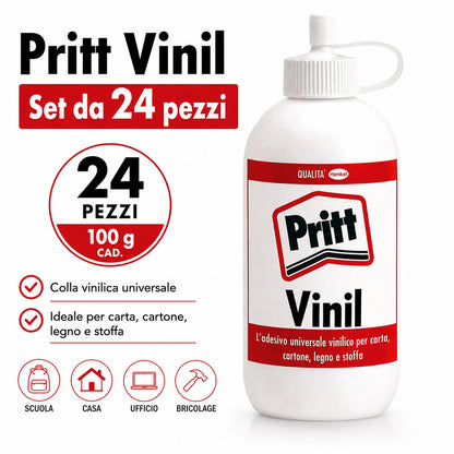 Confezione da 24 Pritt Vinil Universale Trasparente 100 g, colla vinilica per assemblaggio, carta, cartone, legno e lavori creativi