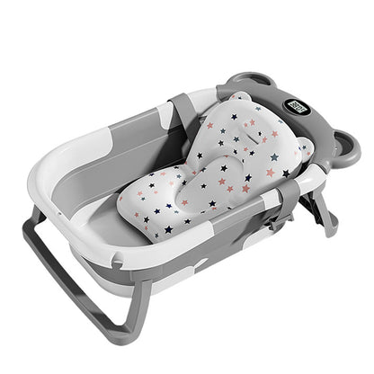 Vasca da bagno pieghevole per bambini con termometro Tappetino da bagno antiscivolo Supporto per cuscino Vasca da doccia portatile per neonato per piscina da viaggio 0-15M