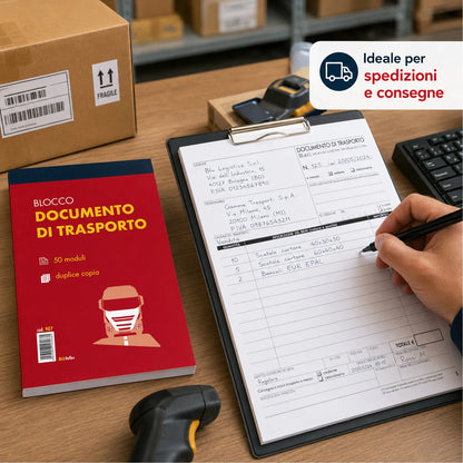 Confezione da 10 blocchi Documenti di Trasporto DDT 3 copie 15x23 cm, 50 fogli x 3 copie, moduli per spedizioni, consegne, magazzino e ufficio
