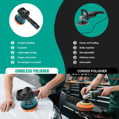 Lucidatrice Roto-Orbitale a Batteria Doppia, Kit Dettagli Auto 22 Pezzi, Lucidatrice Regolabile a 8 Velocità, Lucidatrice per Auto a Batteria al Litio, Finitura a Specchio Senza Graffi, Lucidatrice Professionale per Uso Dome
